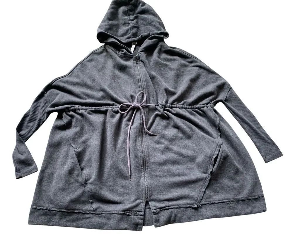 Free People Brentwood Hooded Tie gray oversized SWEATSHIRT JACKET sz XS